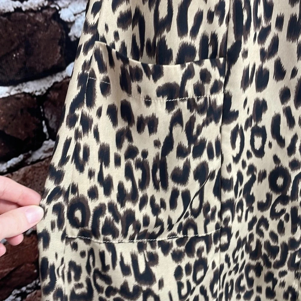 Sienna Sky Leopard Print Midi Dress Fit & Flare V-Neck Brown Size Small S - Picture 10 of 17